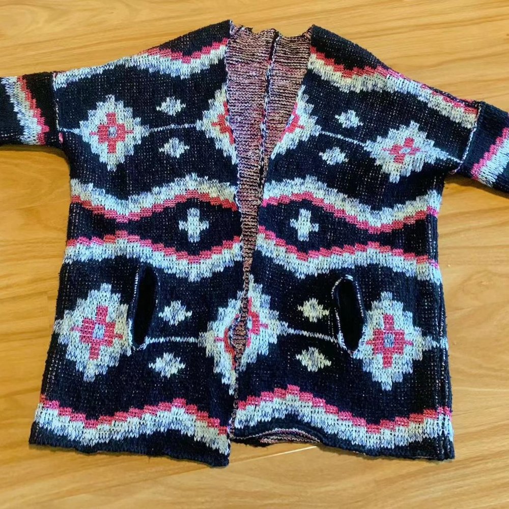 Maori Jacquard Knit Oversized Long Cardigan Overcoat - Picture 9 of 9